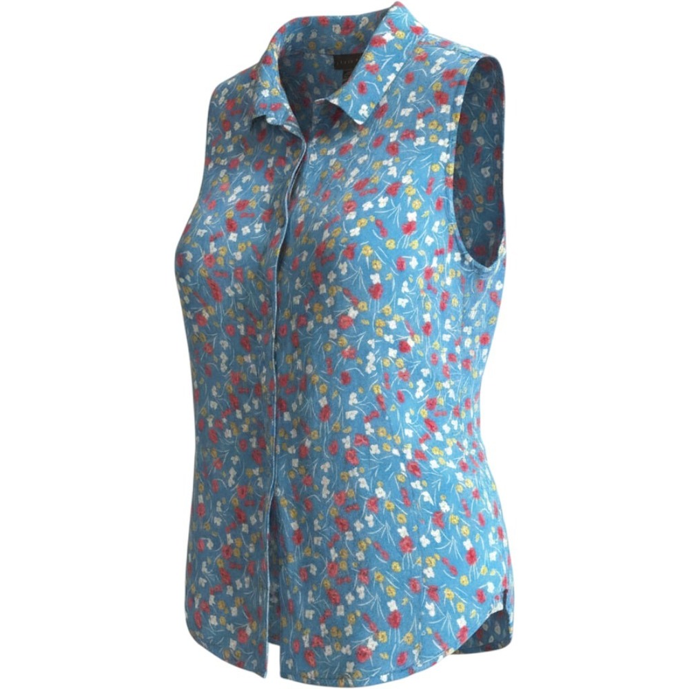 VINTAGE Attention XL Floral Sleeveless Button Down Shirt‎ Blue Red White Yellow